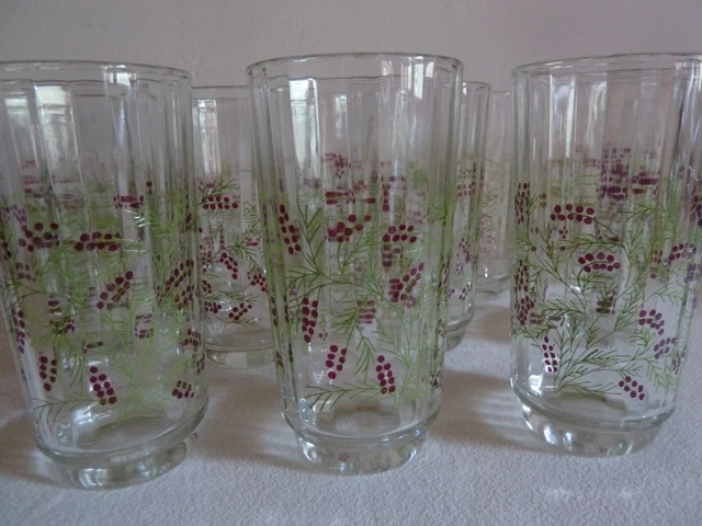 Lot 12 grands verres émaillés  décor floral - orangeade ou eau