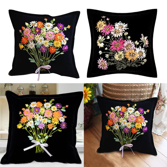 45x45cm Blooming Flower Ribbon Embroidery Kit DIY Handmade Cushion Pillow