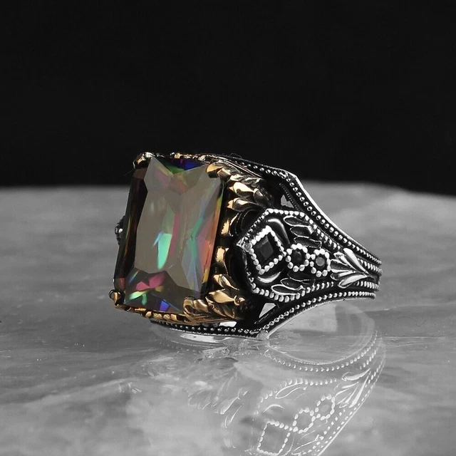Bague pour homme en topaze mystique faite à la main en argent sterling 925...