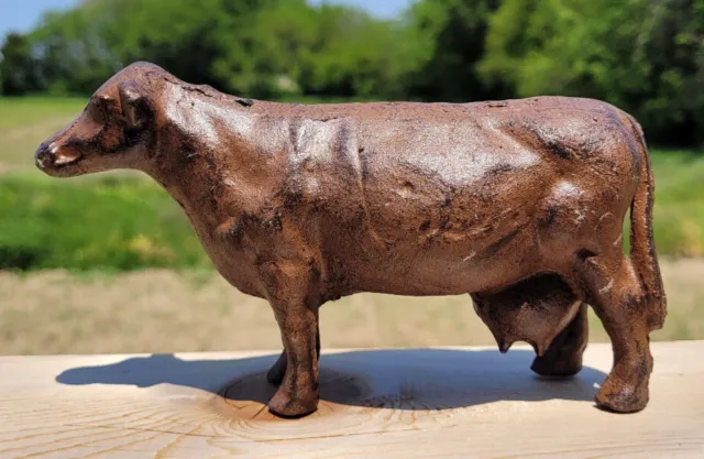 Heavy Metal Cow Figurine Paperweight 6 x 3 inches