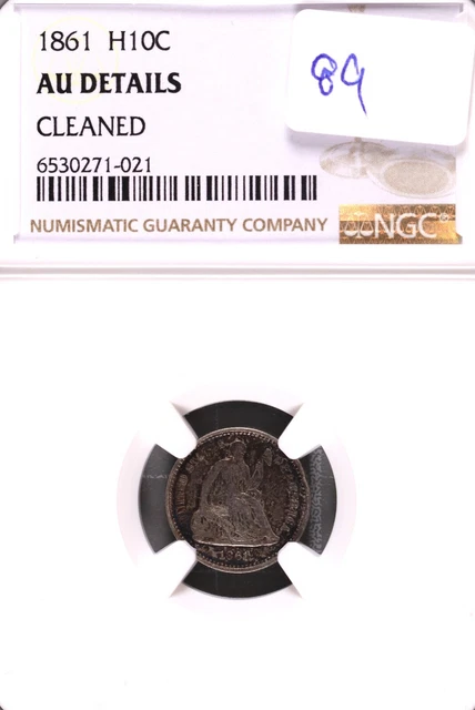 1861 Seated Liberty Silver Half Dime NGC AU Details Cleaned #1-021