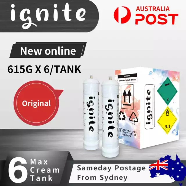 Same Day Postage Cream Chargers 615G x 6 TANK IGNITEWHIP MAX Free Delivery