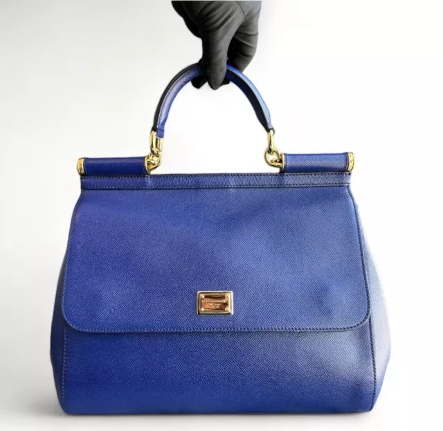 Dolce & Gabbana Large Miss Sicily Shoulder Bag Blue Leather