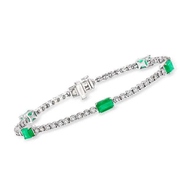 2.70 ct. t.w. Emerald and .50 ct. t.w. Diamond Bracelet in 14kt White Gold
