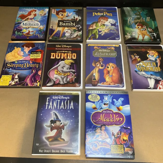 Lot Of 10 Disney Pixar Dvd Movies, Little Mermaid, Alice In Wonderland, & More
