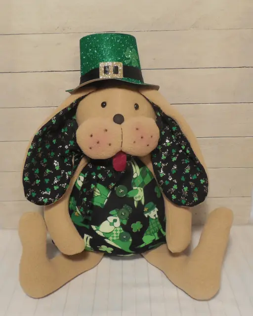 Handmade Primitive Leprechaun Puppy Dog Doll Irish St Patricks Day Shelf Sitter