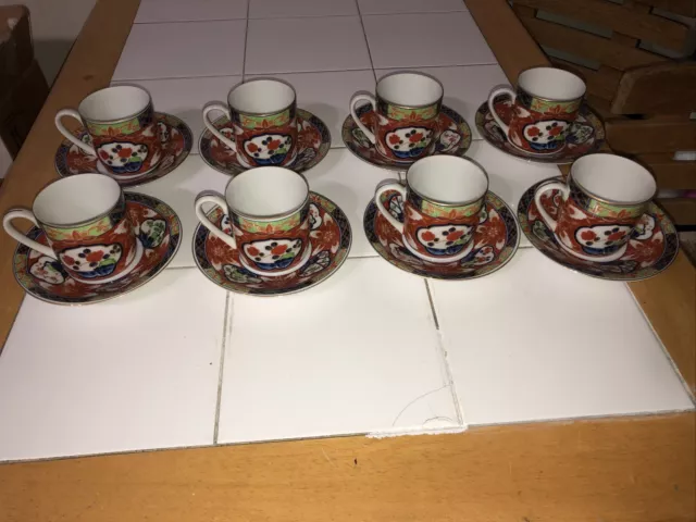 Takahashi Imari Japanese Asian Cup Saucer Set 16 Pc Demitasse Floral Multicolor