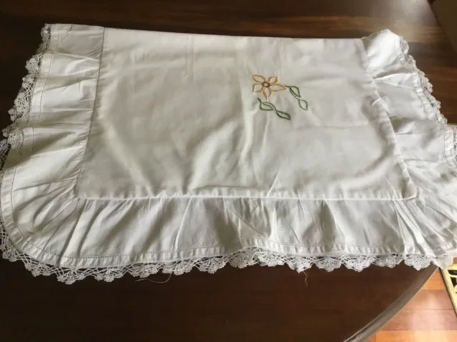 1 Vintage Pillowcase Tie Closure Embroidered