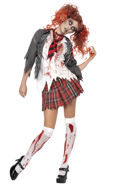 Womens Zombie School Girl Halloween Fancy Dress Costume