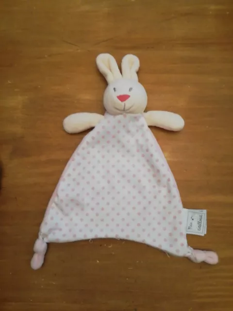 DOUDOU PLAT Lapin MES PETITS CAILLOUX ROSE BLANC POIS TRIANGLE etat neuf