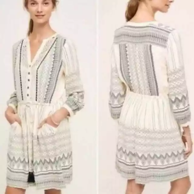 Anthropologie Floreat Perrie Lace Print Boho Tunic Peasant Dress Size 4 2