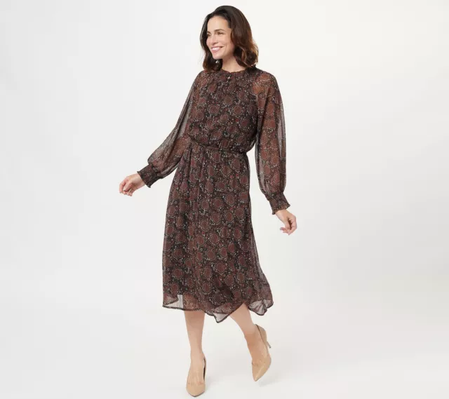 Girl With Curves Women's Dress Sz XL Woven Blouson Sleeve Midi Brown A452275