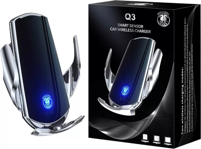 Chargeur téléphone sans fil de voiture capteur intelligent Q3 automatique argent