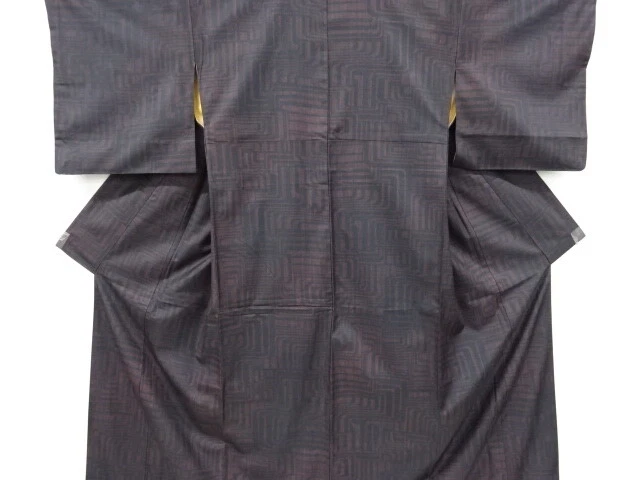 6840814: Japanese Kimono / Antique Kimono / Tsumugi / Woven Abstract Pattern