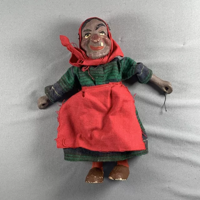 Vtg Handmade Marionette Puppet Folk Art Old Lady