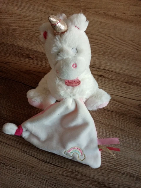Peluche Doudou Mouchoir Licorne Blanc Doree Or Arc En Ciel Babynat Tbe