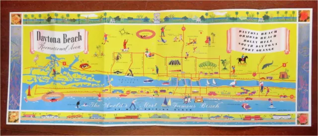 Daytona Beach Florida cartoon pictorial map c.1960's illustrated promo brochure