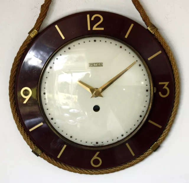 Vintage 26cm Peter Wall Clock - German Retro 1970s Mid Century Roped Clock Gift