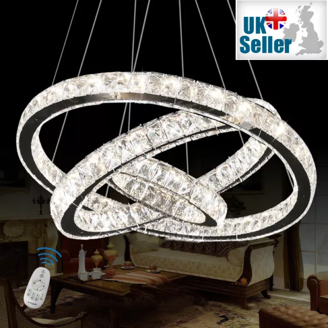 K9 Crystal Ring Pendant Ceiling Light Chandelier 3 Colours Dimmable+Remote CTRL