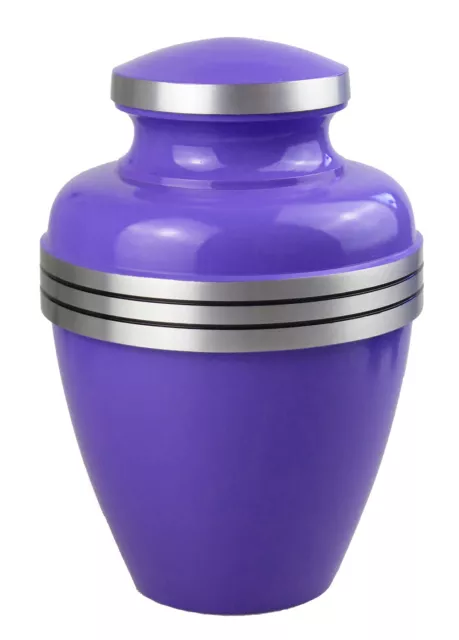 Large Aluminium Classic Purple & Silver Urn Adult Ash Cremains Funeral Memorial