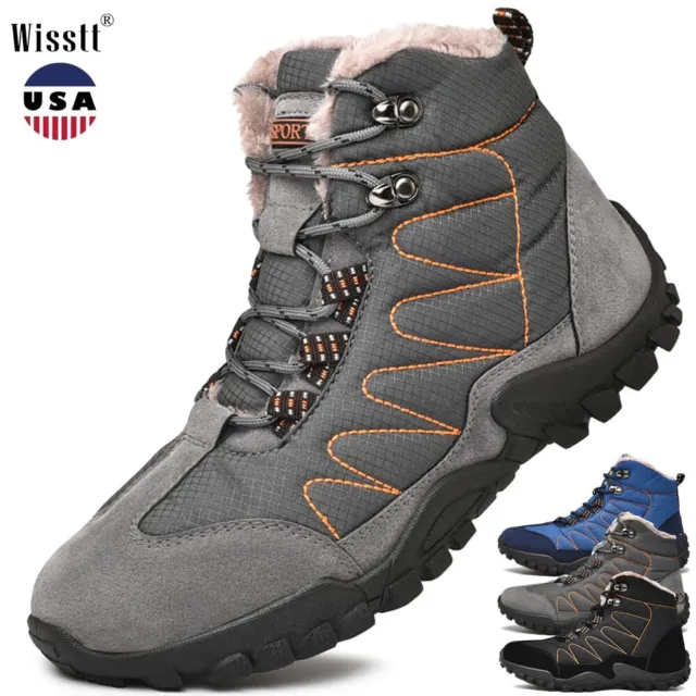Men's Hiking Work Shoes Winter Snow Boots Waterproof Outdoor Fur Lined Lace Up