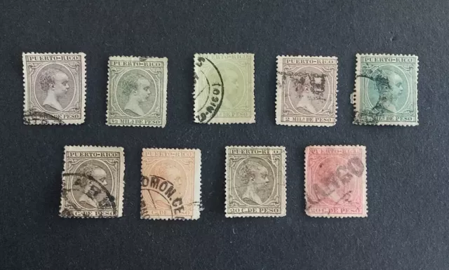 Sellos Puerto Rico Español Usados 1890/1897 Alfonso Xiii. Lote De 9