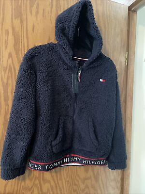 girls Tommy Hilfiger navy blue Sherpa fleece jacket new large 12 14