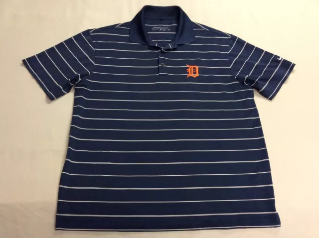 Detroit Tigers Authentic Nike Golf Dri-Fit Striped Polo Shirt Mens Medium