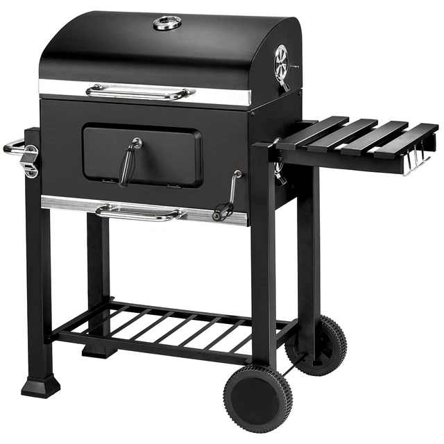 Holzkohlegrill BBQ Holzkohle Barbecue Grill Gartengrill Grillwagen Ablage Räder
