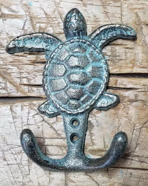 Cast Iron SEA TURTLE Towel Hanger Coat Hat Hooks Key Rack Hook Ocean Beach Sand