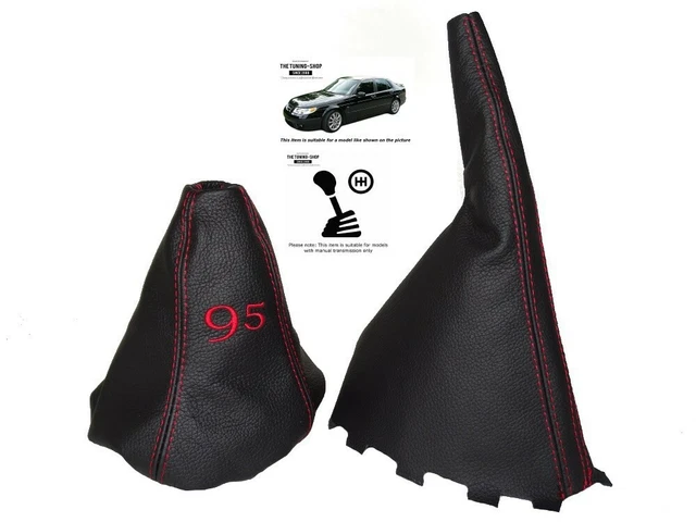 Gear & Handbrake Gaiter Per Saab 9-5 1997-2010 Vera Pelle Ricamo Rosso