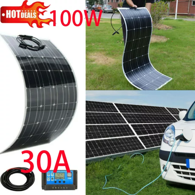 UK Flexible 100W Solar Panel Charging Kit Marine Caravan Charger+30A Controller