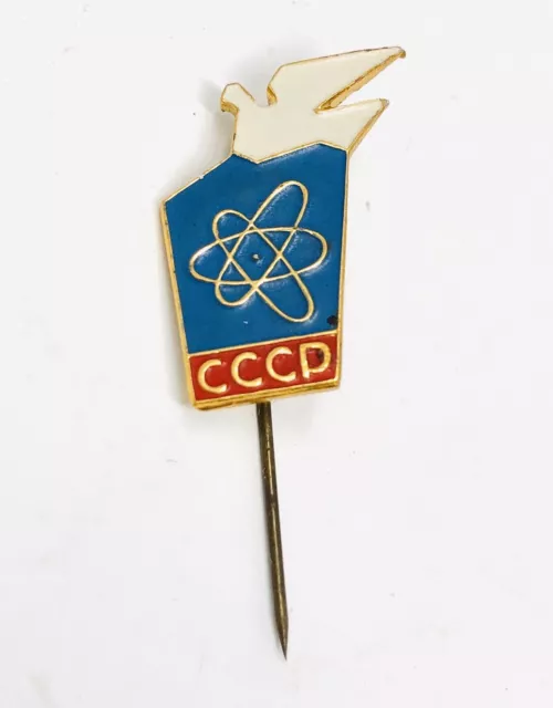 RARE Vtg USSR CCCP Atom Atomic Peace Dove Pin Nuclear Cold War Soviet Russia A21
