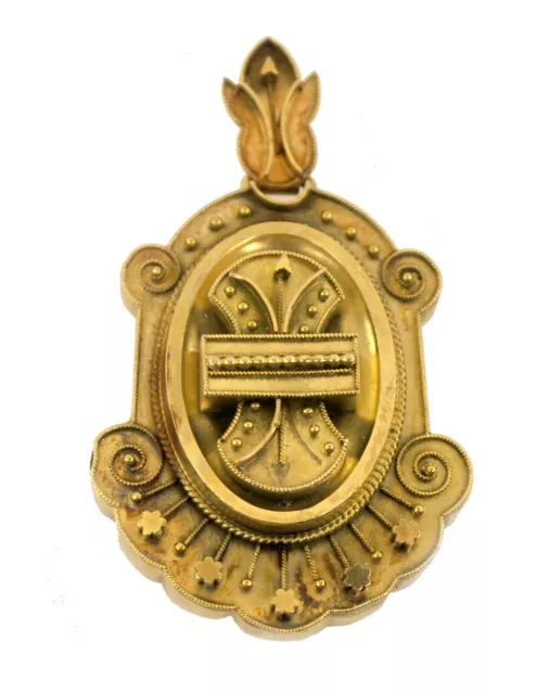 Antique 1800's Etruscan Revival Victorian Period Large Gold Locket Pendant