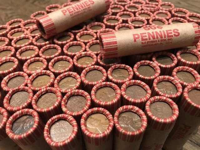 Old US Silver Dime On One End ~ Wheat Penny Lincoln Cent Roll ~ Estate Coins 2