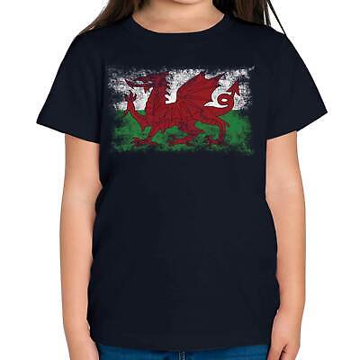Wales Distressed Flag Kids T-Shirt Top Welsh Football Gift Shirt Clothing Jersey