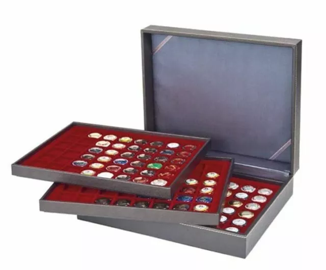 Lindner 2365-2148E NERA Münzenkassette XL für 144 Champagner-Kapseln-rot