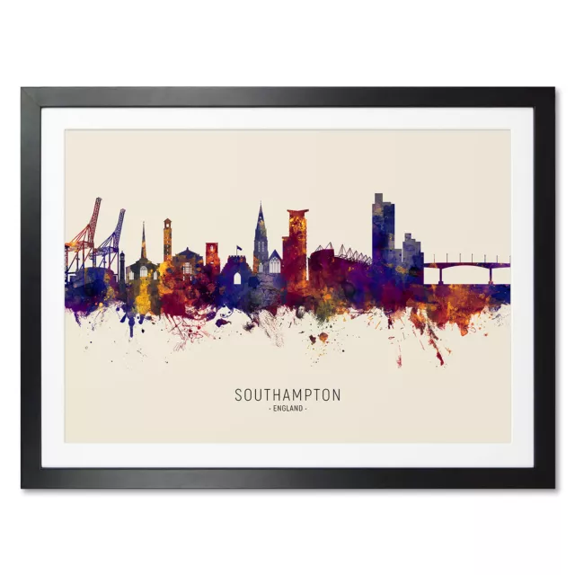 Southampton Skyline, Poster, Canvas or Framed Print, watercolour painting 15062