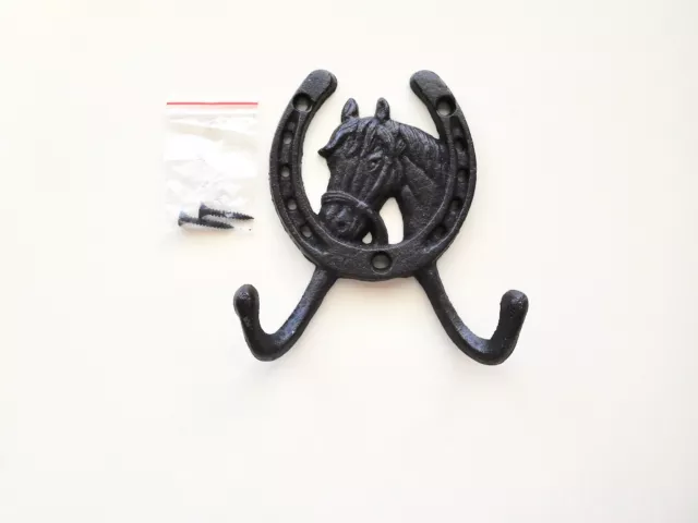 Cast Iron Horse Head & Horseshoe Double Hook Bracket