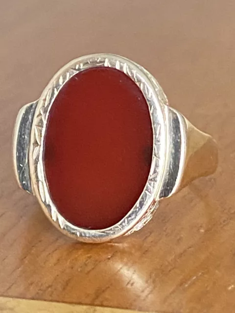 Gents 9ct Gold & Carnelian  Signet  Ring ~  Size W~ 6.3g ~ London 1973