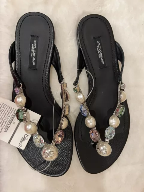 Dolce & Gabbana DG Jeweled Women's Flip Flop Sandals (SIZE 5 1/2)