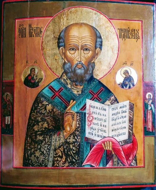 Antigüedad 19C Pintado a Mano Rusa Icon Of St. Nicholas Yaroslavl Escuela Raro