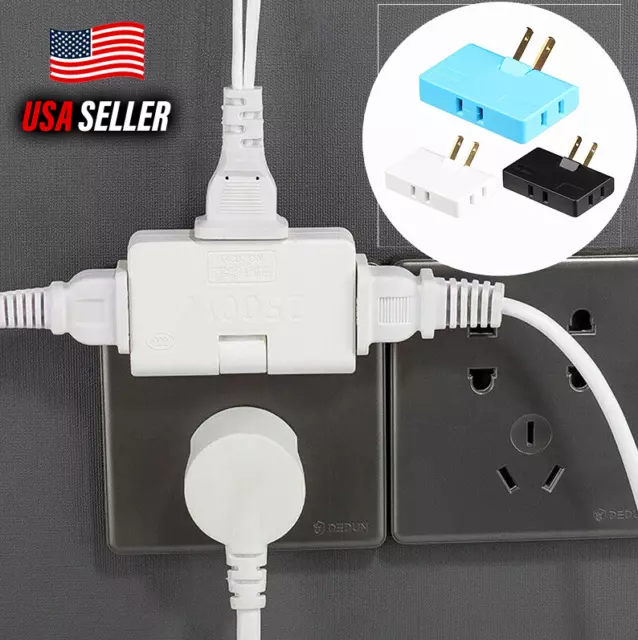 3-in-1 Rotatable Wall Adapter 2-Prong Swivel Outlet Sleek Fits Behind Couch/Bed