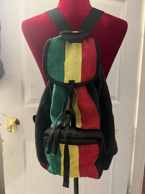 Reggae Cotton Drawstring Backpack Bag Hippie Surfer Marley Rastafarian