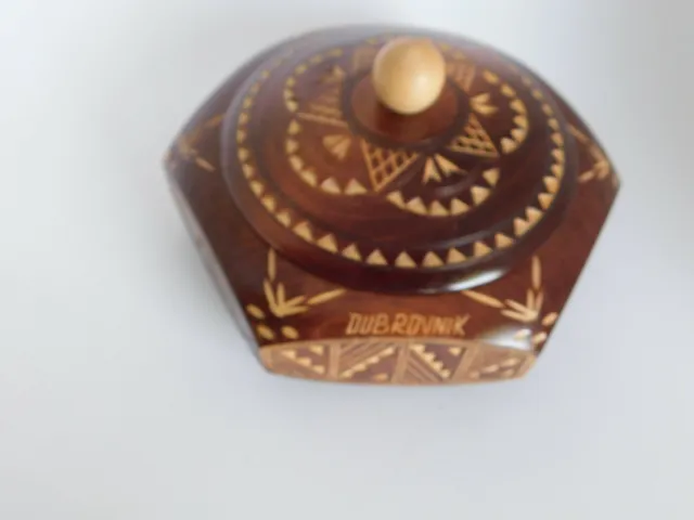 Vintage Hand Carved Etched Wood Chocolate Box from Dubrovnik Croatia 6"