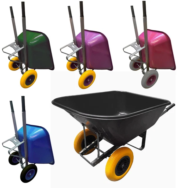 200L XL BIG Wheelbarrow Puncture Proof Twin Wheels Hay Stable Manure