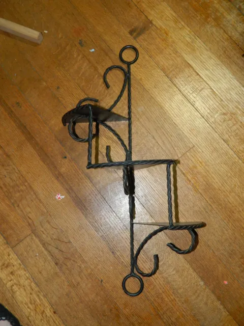 Black Wrought Iron Spiral Stair Case Steps Wall Shelf Scroll Work Rope Twisted