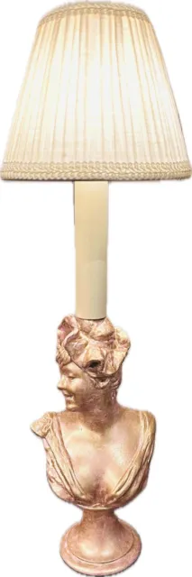 Mid Century Style Retro Lady Bust Pink Gold Lamp Statue