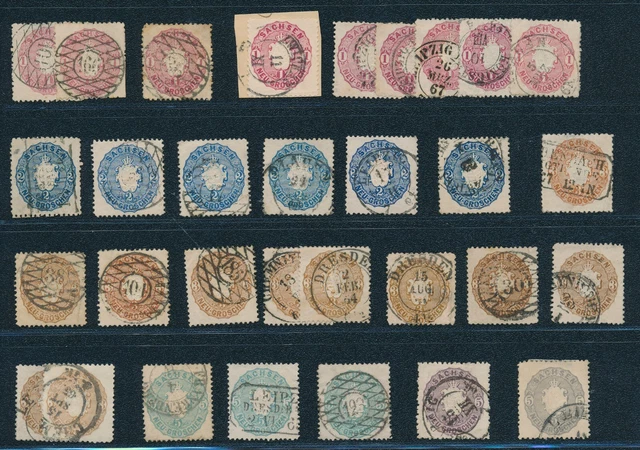 Altdeutschland-Sachsen 1863, Lot aus Nr 14-19, je gestempelt, auch geprüfte Stüc