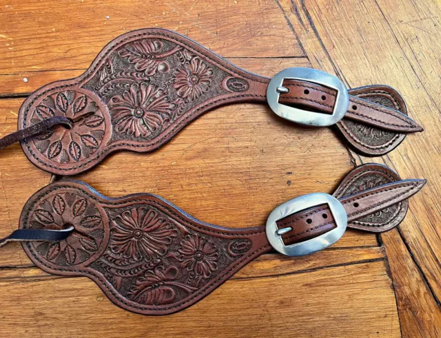 MEN'S SIZE HANDMADE CARVED COWBOY SPUR STRAPS By Alex Pappas Of Colorado